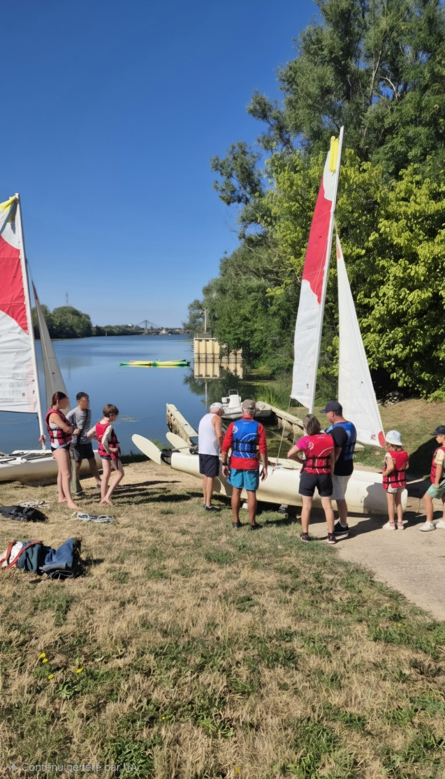 Initiation à la voile à Chalon-sur-Saône Participants préparant une sortie en catamaran sur une base nautique